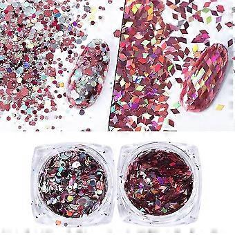 8 Dozen / set Rose Goud Roze Nagelvlokken Kleurrijke Gemengde Nagel Glitter