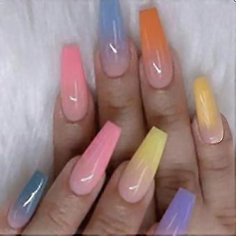 Druk op nagels doodskist, lange nepnagels Rainbo