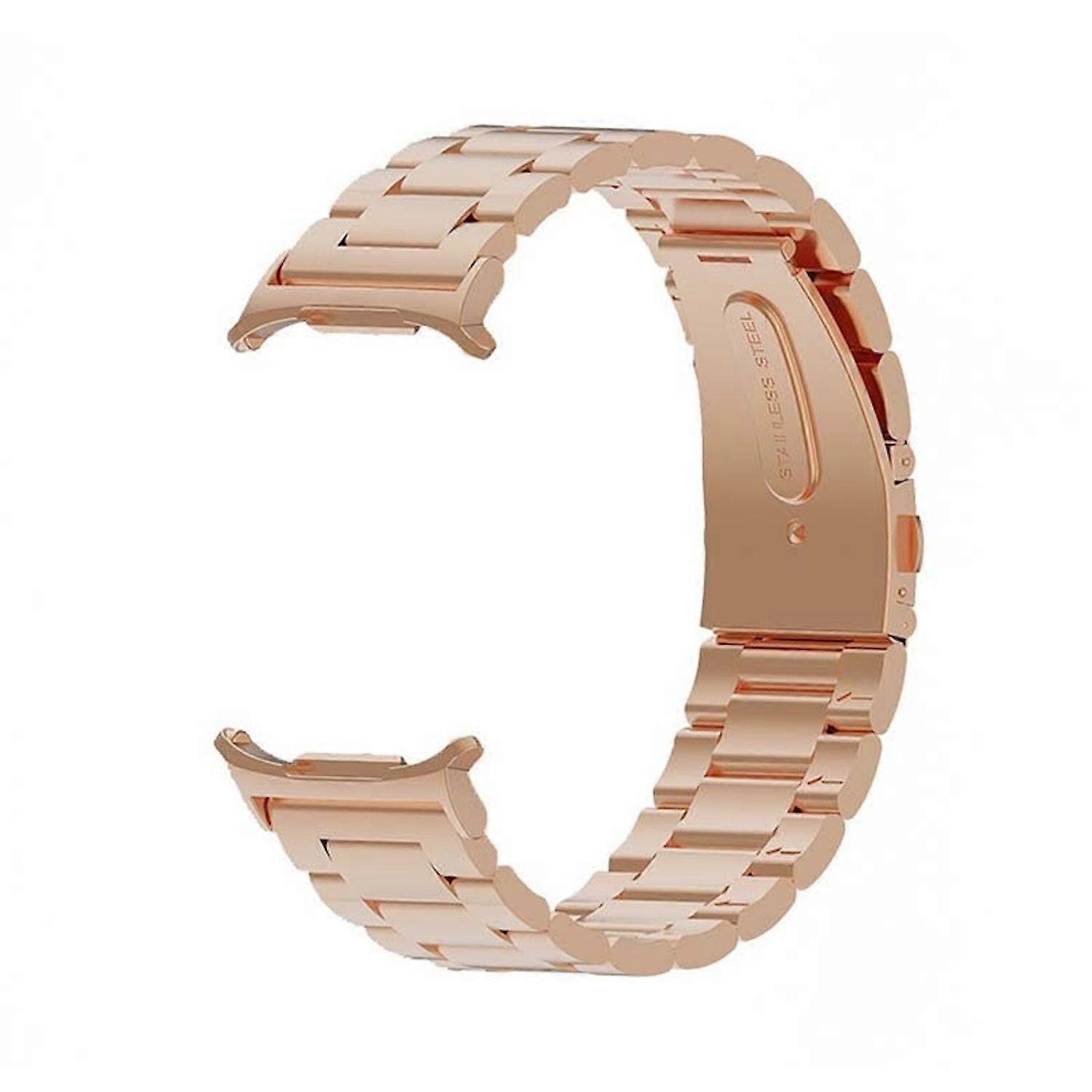 For Samsung Galaxy Watch Ultra 47mm Three Bead Stainless Steel Metal Band Rose Gold