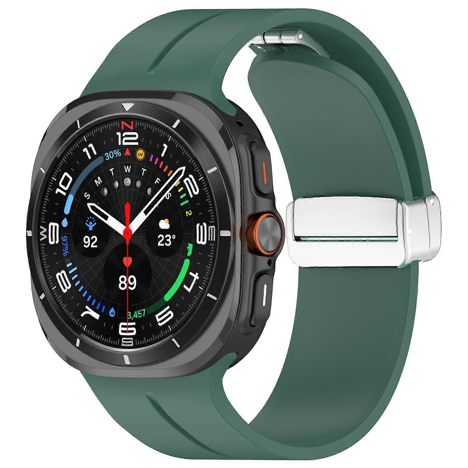 For Samsung Galaxy Watch Ultra 47mm Groove Silicone Strap Magnetic Buckle Green