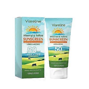 Mineral- og talgsolcreme SPF 50, bredspektret UVA/UVB-beskyttelse, fugtgivende solcreme til ansigt og krop til alle hudtyper, 100 g