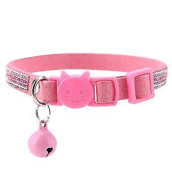 Collier pour animal de compagnie, mignon, durable, brillant, confortable, doux, avec clochette (rose, S)