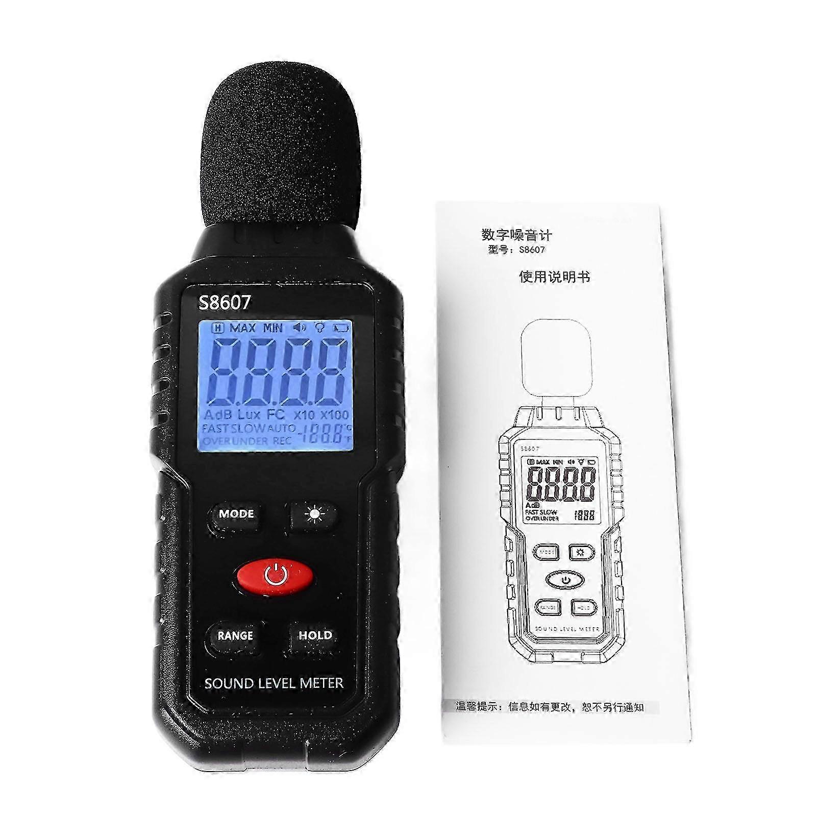 Sound Level Meter Digital LCD Display Backlit Screen Noise Decibel Portable SPL Meter S8607