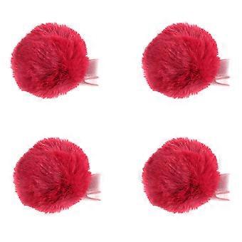 Plüschball-Haarspangen, 4er-Pack, Rot, für Mädchen