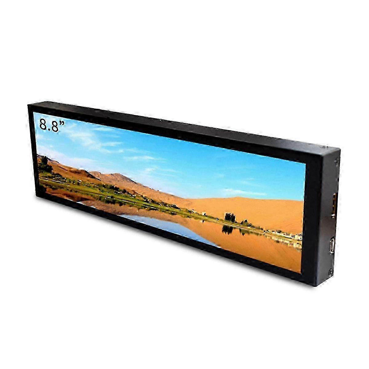 Monitor de PC com tela sensível ao toque de 8,8 polegadas e painel de sensores, com capa protetora.