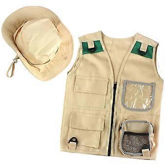 Outdoor Kit,young Kid's Khaki Vest And Hat Comfortable And Durable Explorer Costume Role Play Toy