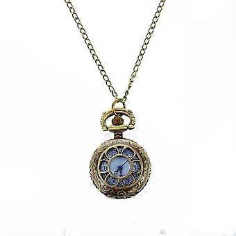 Pocket Watch Bronze Tone Hunter Case with Floral Texture, Ladies' Necklace Style