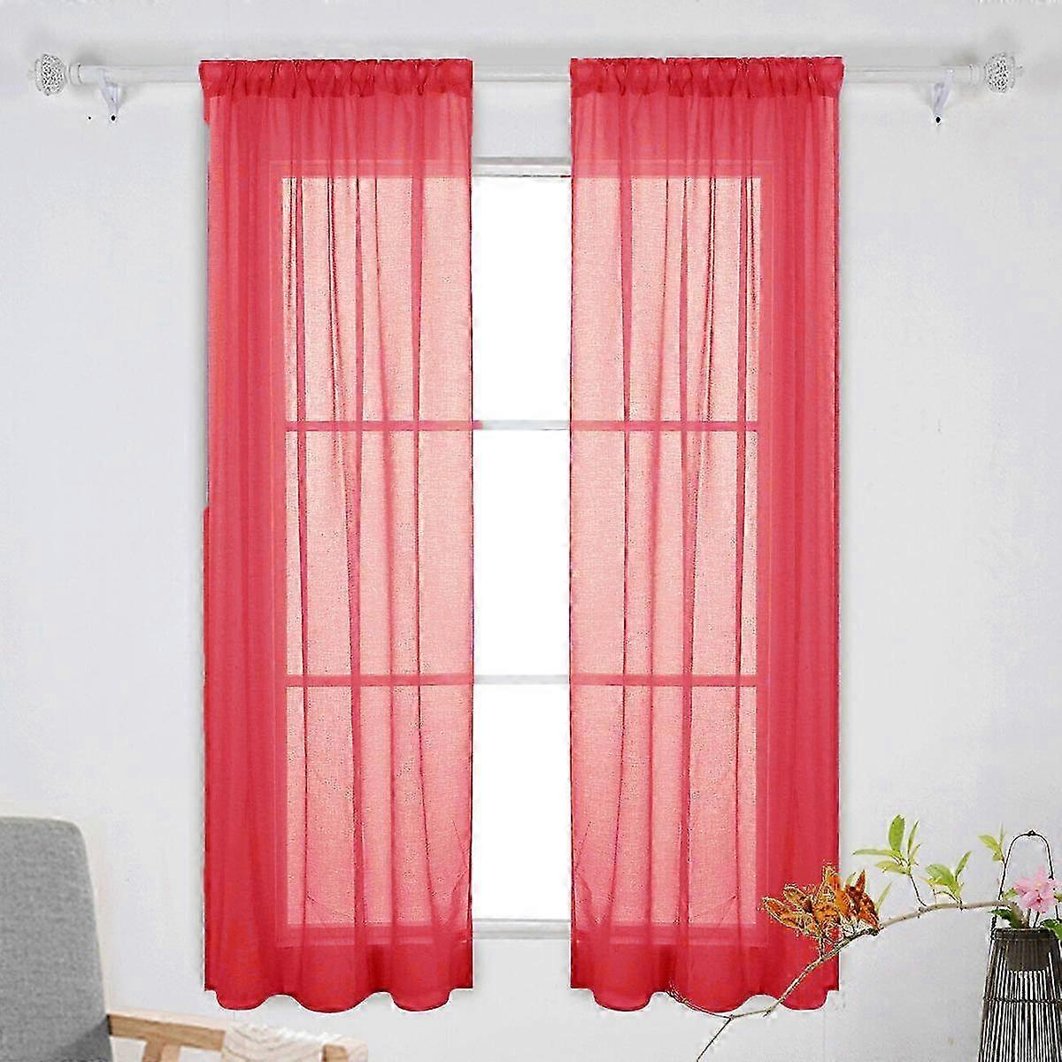 Voile Curtains Red Transparent Window compatible with Window Shielding