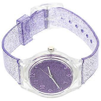 Transparent Watch with Purple Glitter Silicone Band