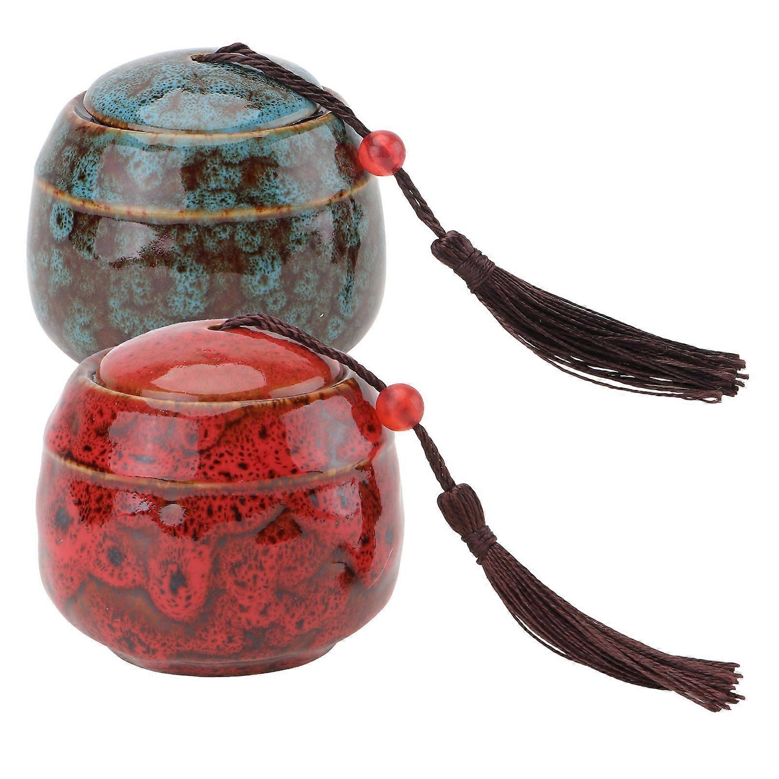Assorted Color Ceramic Tea Leaf Storage Cans for Storage 2Pcs with Lid