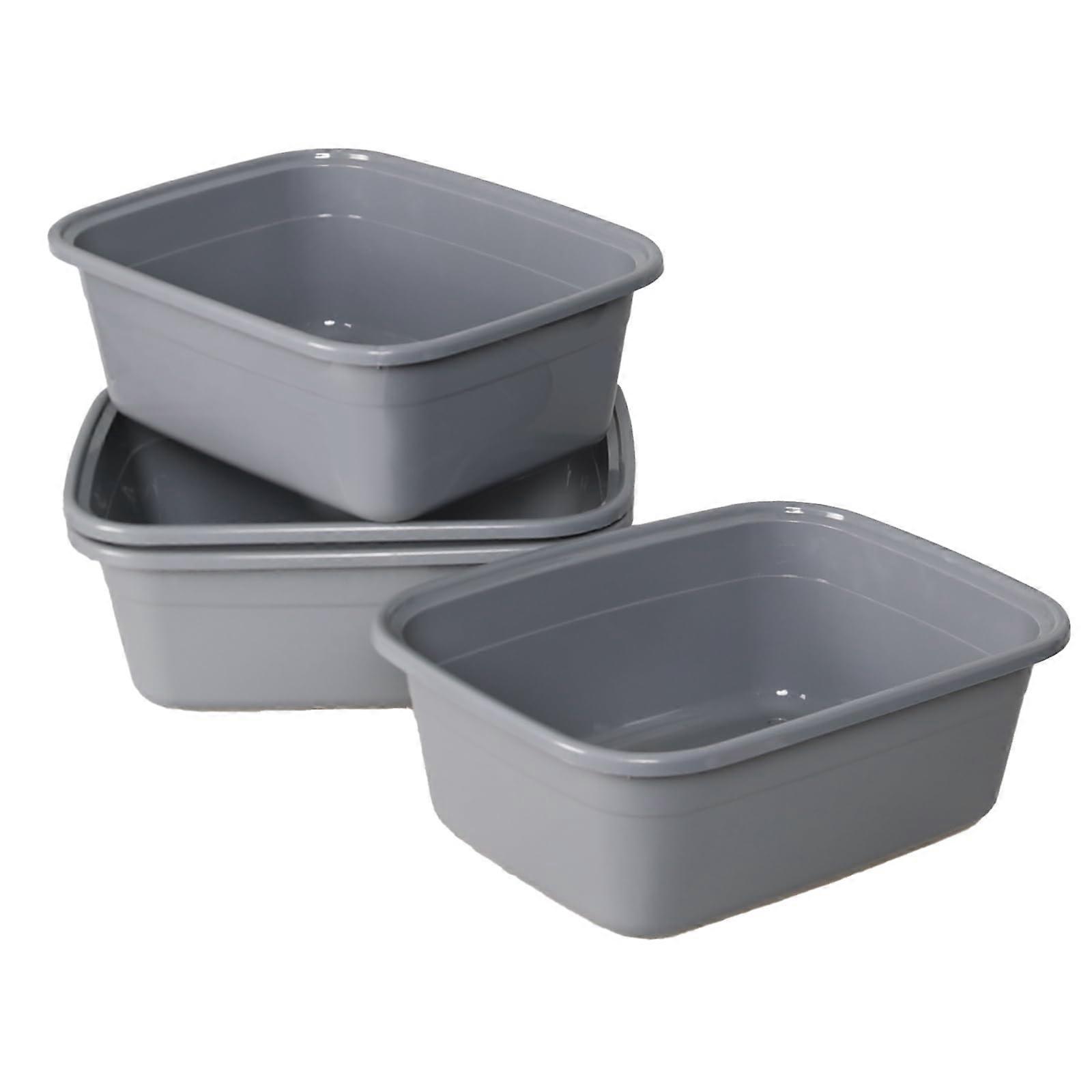 12 Quart Plastic Dish Pan Set, 4Pack Rectangular Grey Wash Basin for Kitchen and Laundry