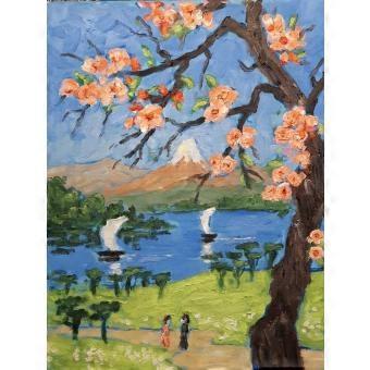 Japanese Style Cherry Blossom Fuji Scenery Art Jigsaw Puzzle SIO026