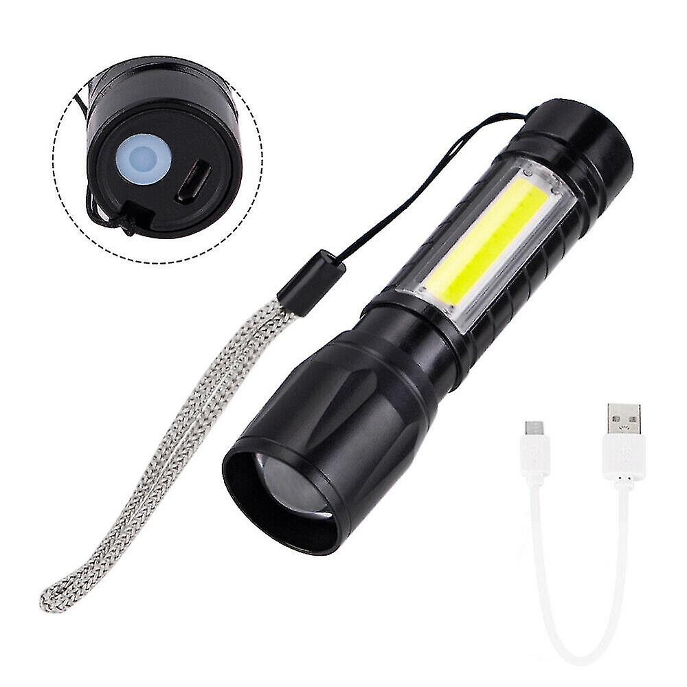 Mini Usb Rechargeable Xpe Cob Led Light Lamp Flashlight Torch 3 Modes