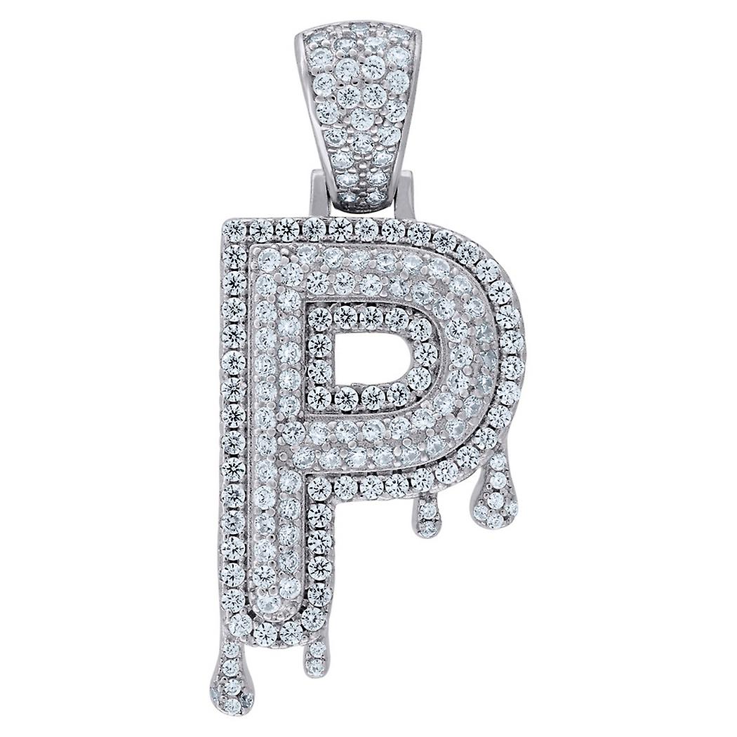 925 Sterling Silver Unisex Cubic Zirconia Letter Name Personalized Monogram Initial Alphabet P Dripping Charm Pendant Ne