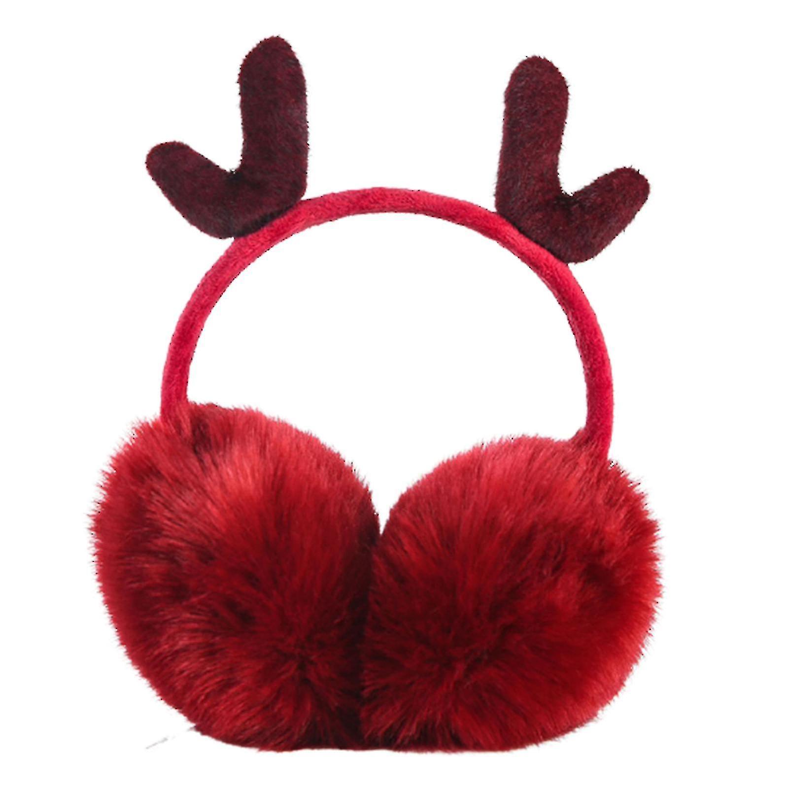 Winter Ear Warmers Cute Antlers Design On The Head Earmuffs Warm Fuzzy V1