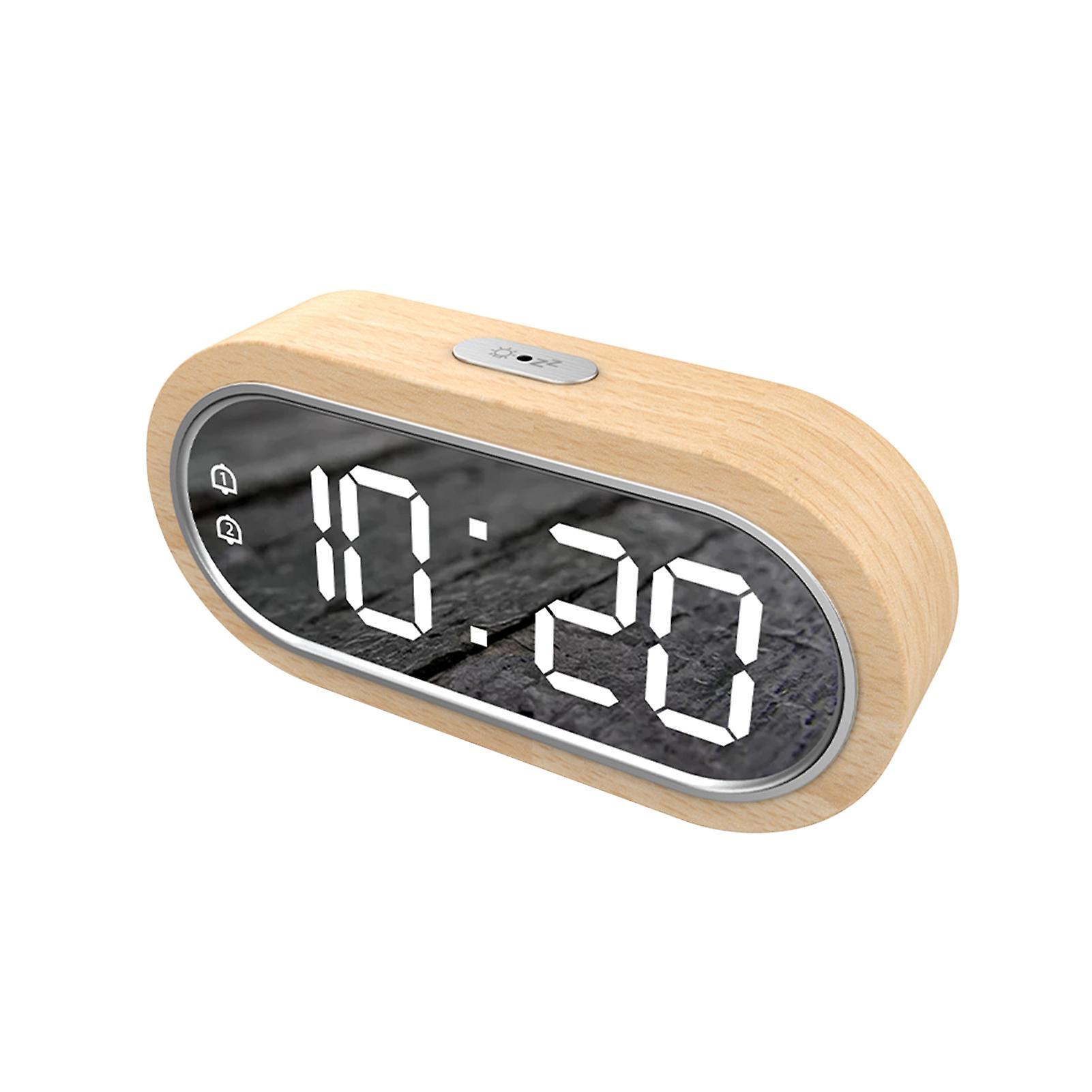 Beech Wood Digital Clock Dual Alarm Snooze USB Alarm Clock Table Thermometer Electronic LED Wooden