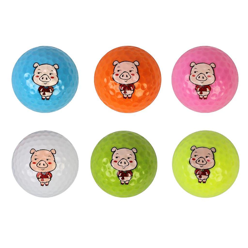 6pcs Half Dozen Golf Ball Cute Pig Pattern Swing Training Rubber Balls