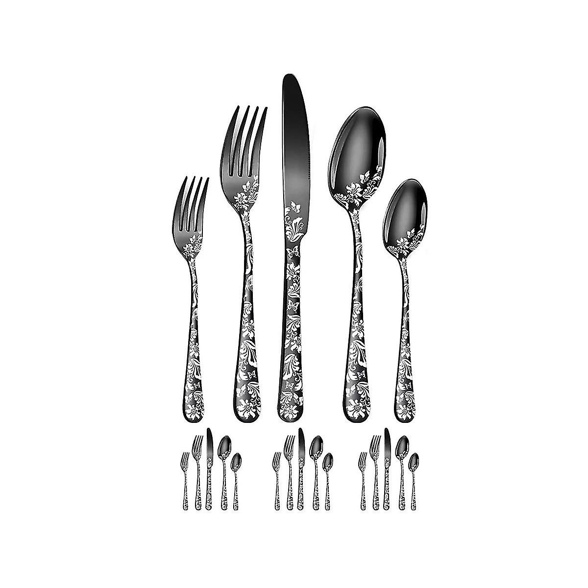 20-piece Set, Stainless Steel Silverware Cutlery Set For 4, Unique Pattern Design, Includes Dinner