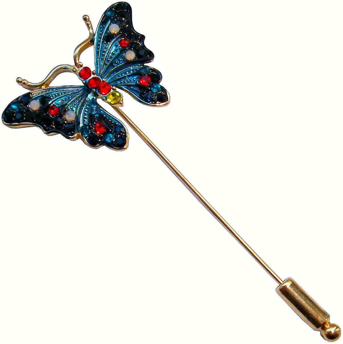 Bassin and Brown Butterfly Lapel Pin - Blue/Red