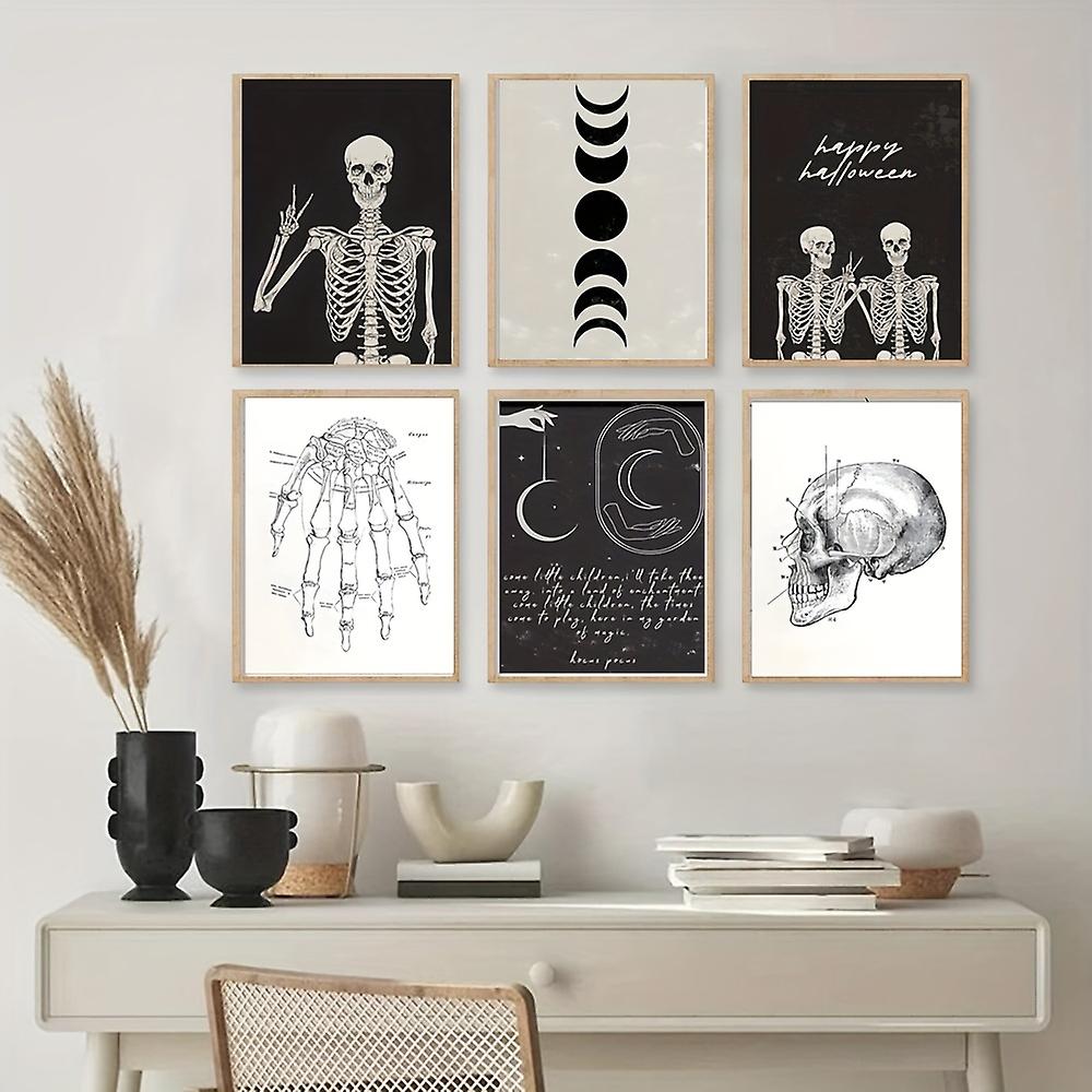 6pcs Rock And Roll Skull Canvas Poster - Fun And Festive Halloween Wall Art For Your Home