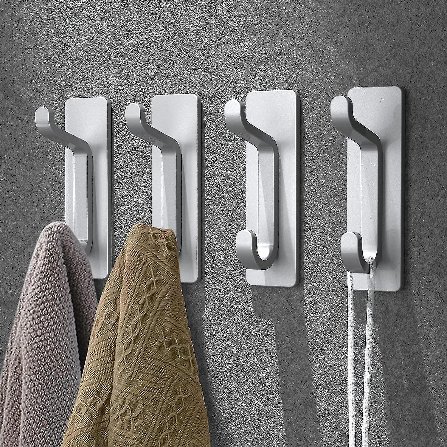 Self Adhesive Hooks For Hanging, Extra Sticky Metal Stainless Hooks For Coat Towel Key Hat, Wall Mounted Heavy Duty, Removable Hanger,4 Pack