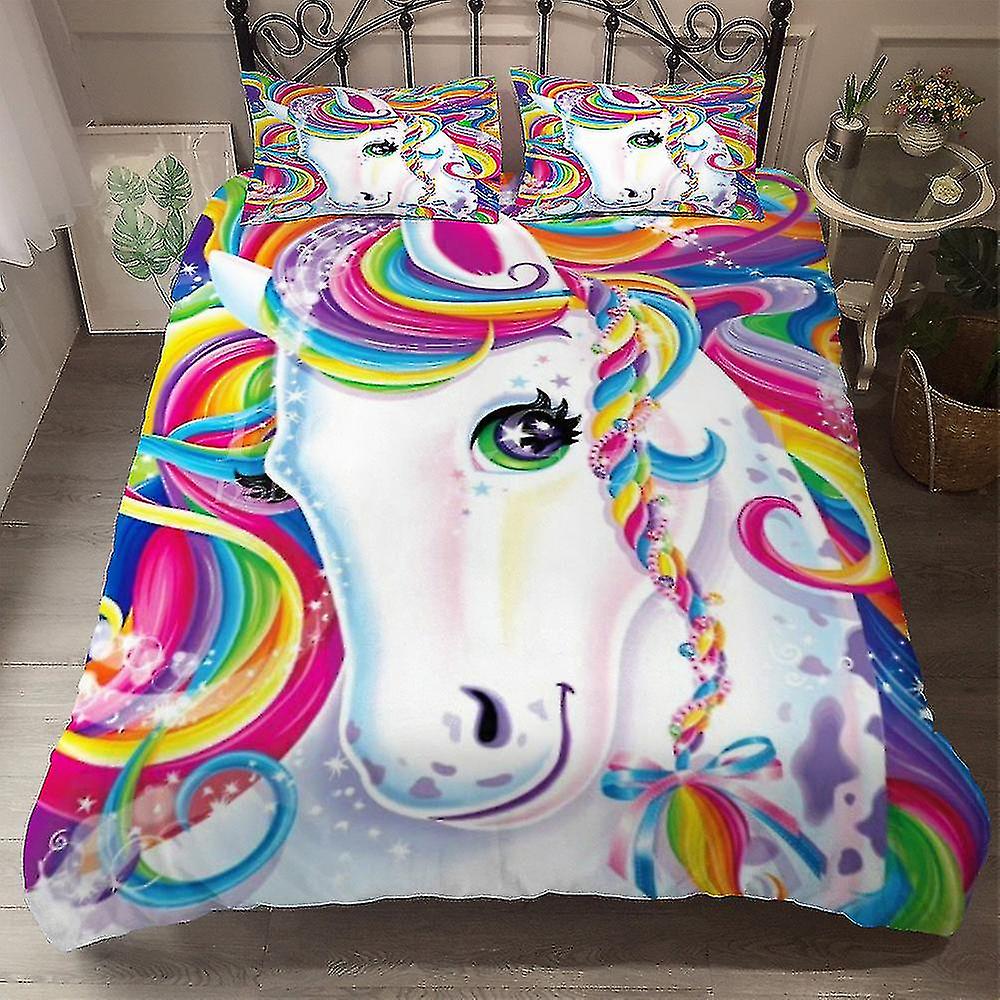 Conjunto de cama de unicórnio impresso em 3d Capa de edredão Capa de edredão Fronha Único Duplo Crianças Presente de Natal PYL24