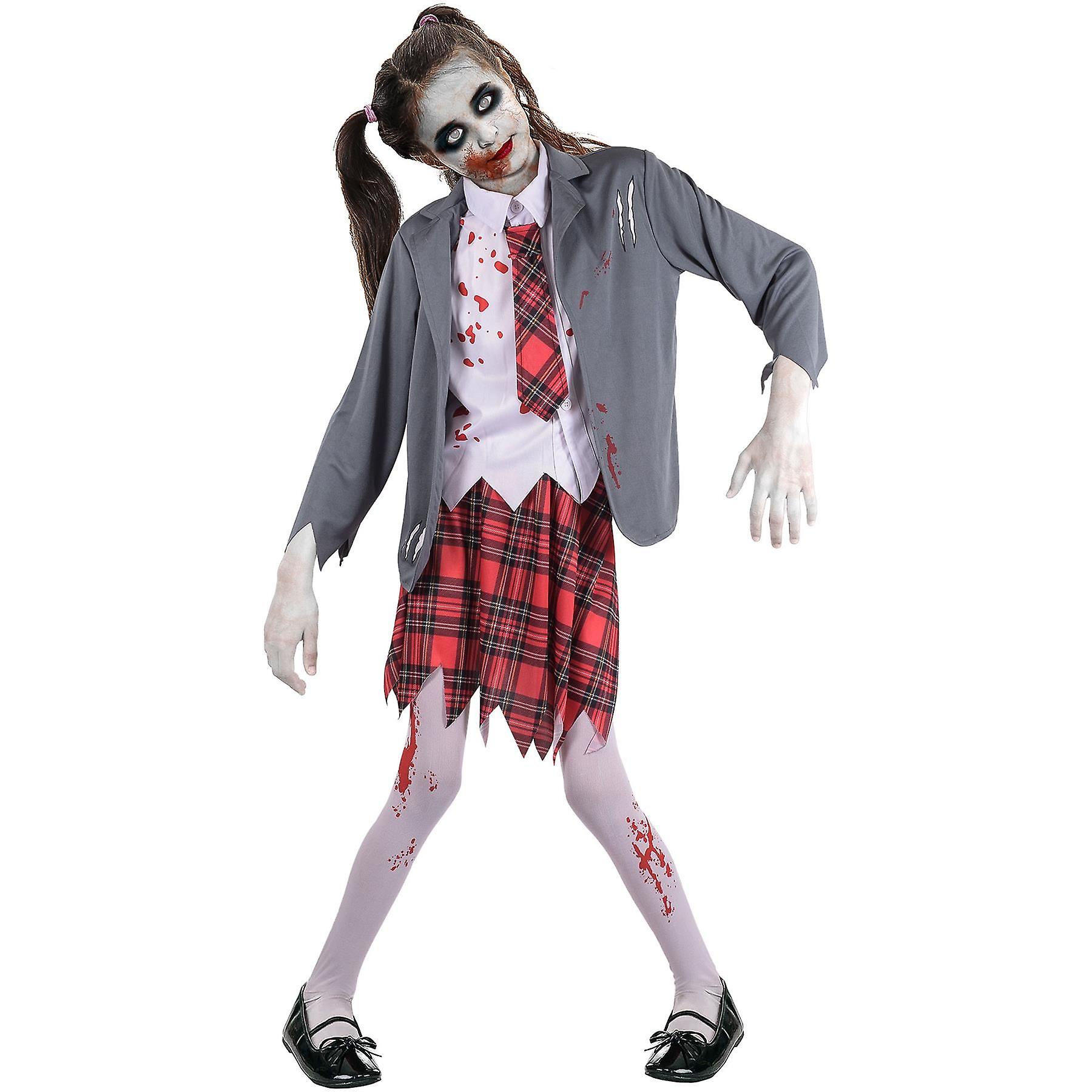 キッズガールズゾンビスクールガールハロウィンコスチュームトリックオアトリートゾンビセット