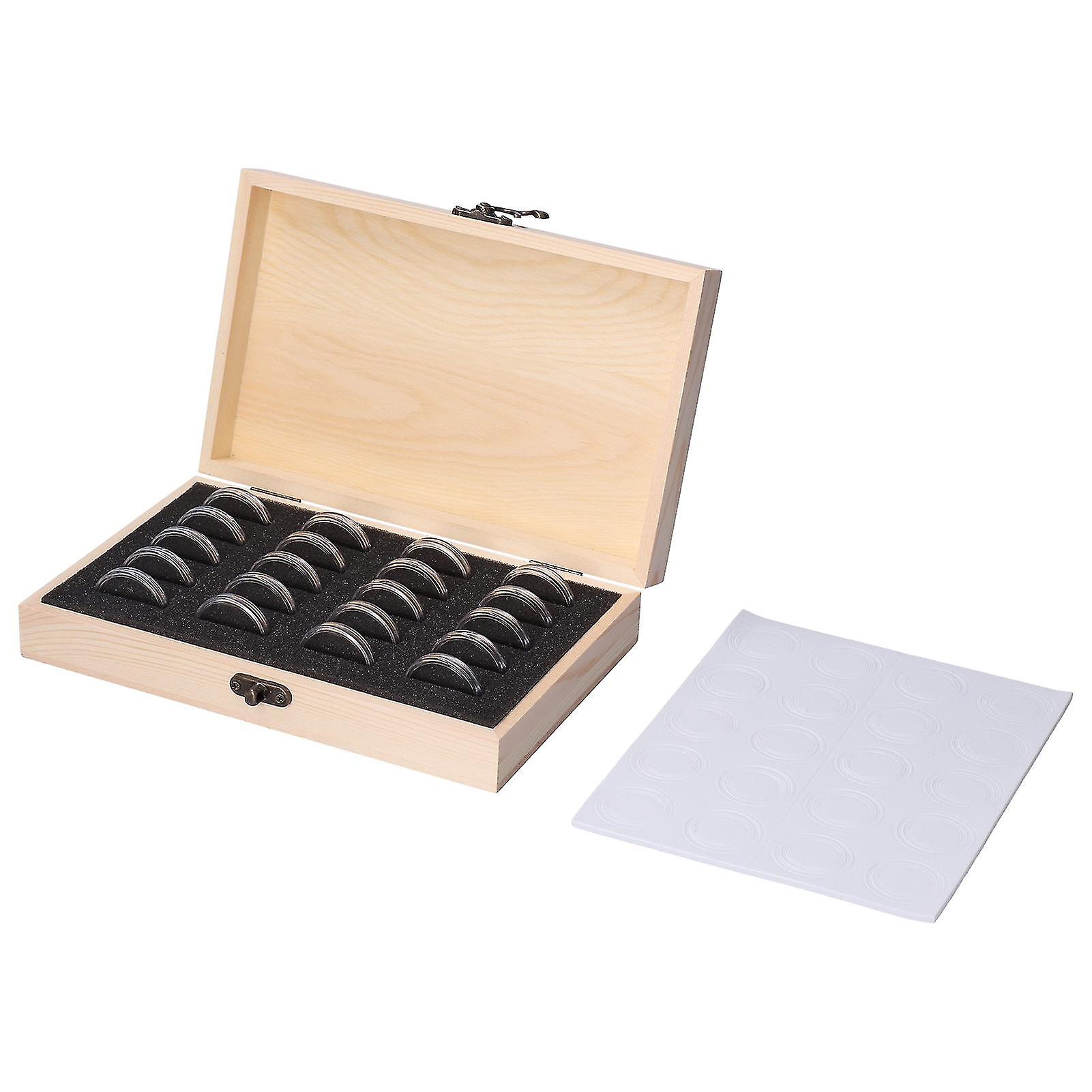 Wooden Coin Display Storage Box Protective Holder Case Secure Foam Lining 20 Slots with Bubble Wrap Packaging for Collector Organise
