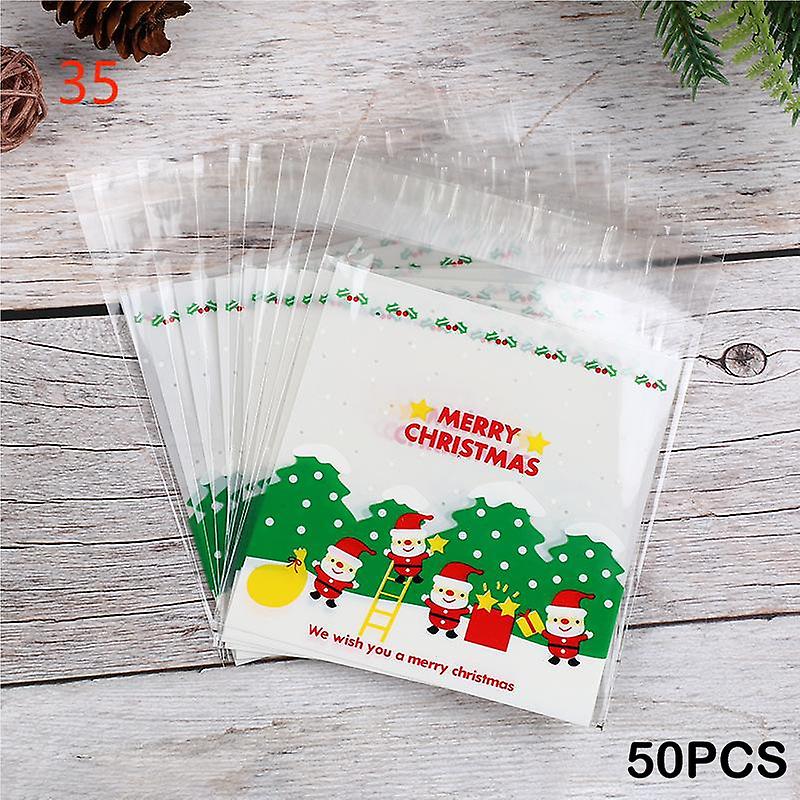 50Pc Christmas Plastic Gift Pouch Bags Packing Wrapping Candy Xmas Santa Snowflake