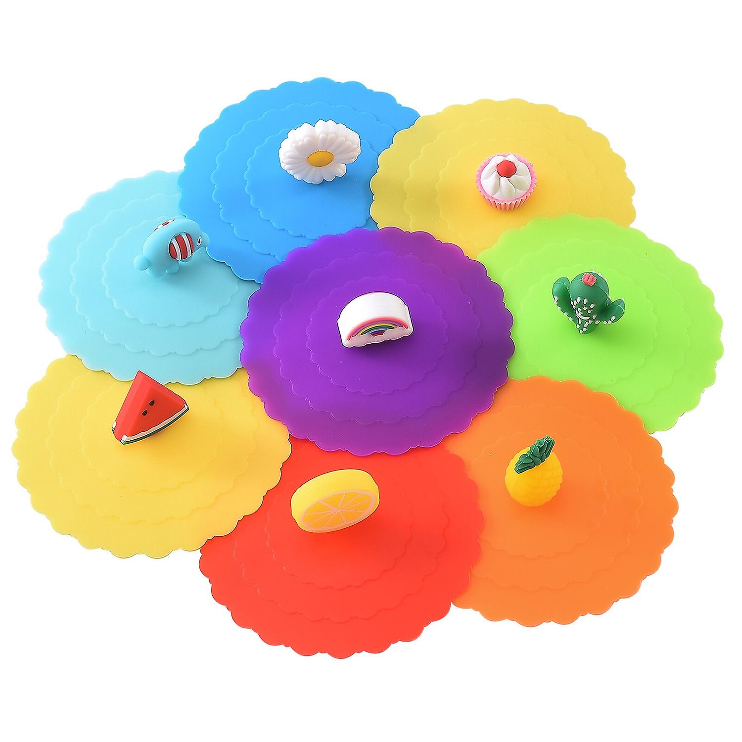 8pcs Reusable Silicone Cup Lids - Anti-dust, Waterproof, Suction Seal Design
