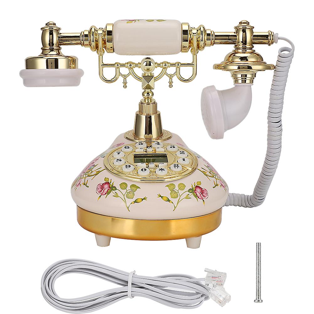 Retro European Ceramic Rose Telephone with Automatic FSK/DTMF Caller ID Detection