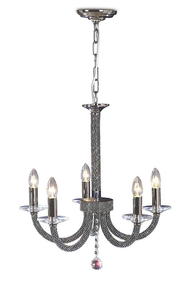 Elena Ceiling Pendant Chandelier 5 Light Black Chrome, Crystal