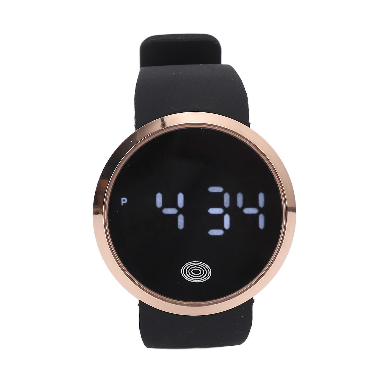 LED Touch Screen Adjustable Waterproof Stylish Couple Watch for Leisure Sports Business Party with Gold Case and Black Belt