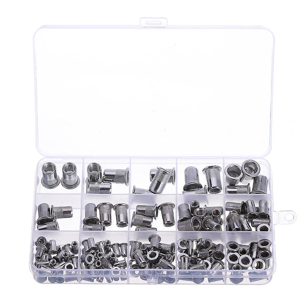 180Pcs M3/m4/m5/m6/m8/m10 Stainless Steel Rivet Nut Threaded Countersunk Head Insert Nut Tool Kits