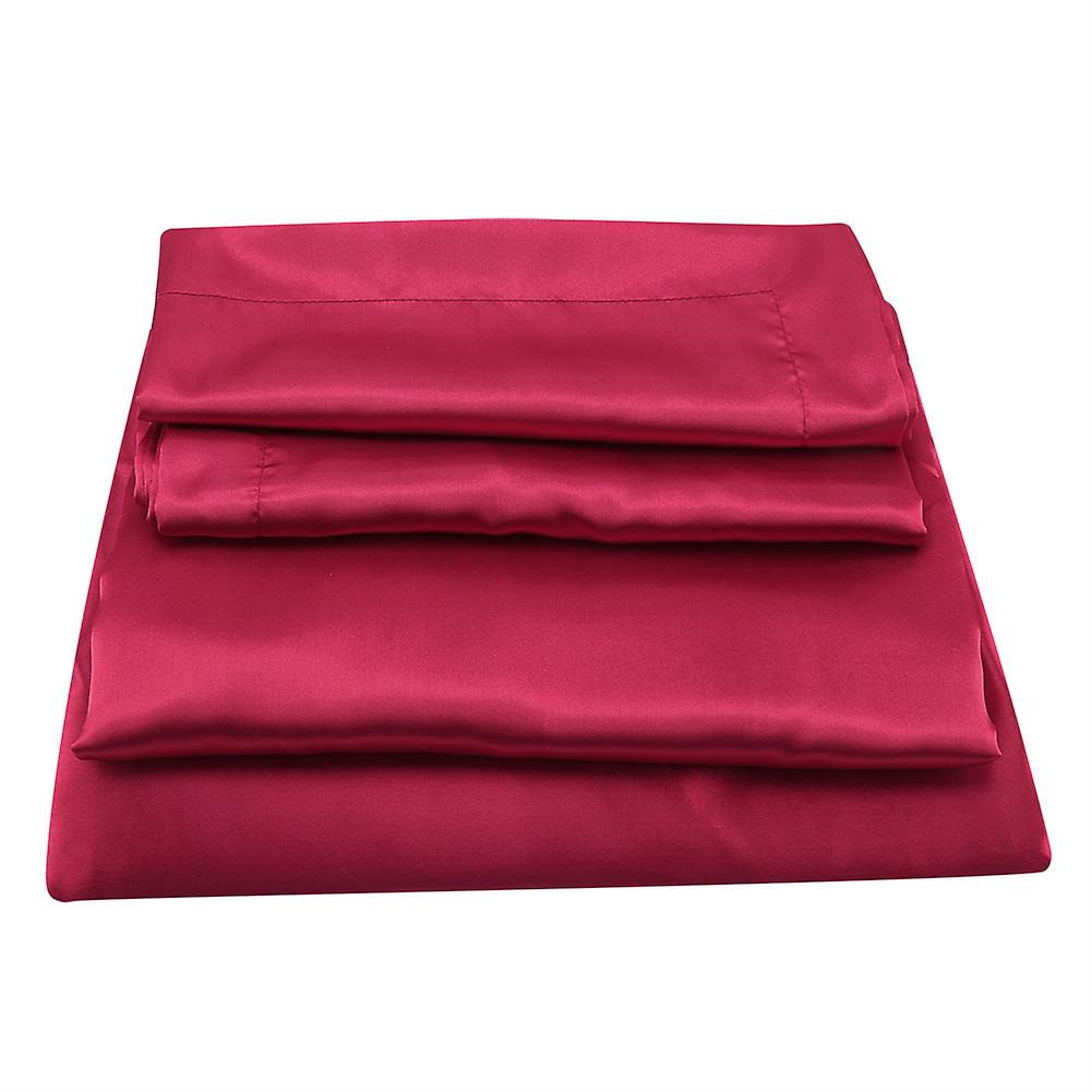 4pcs/set Σατέν Μετάξι Μονόχρωμο Πάπλωμα Κάλυψη Σεντονιών Μαξιλαροθήκες King Bedding Set (Βουργουνδία)