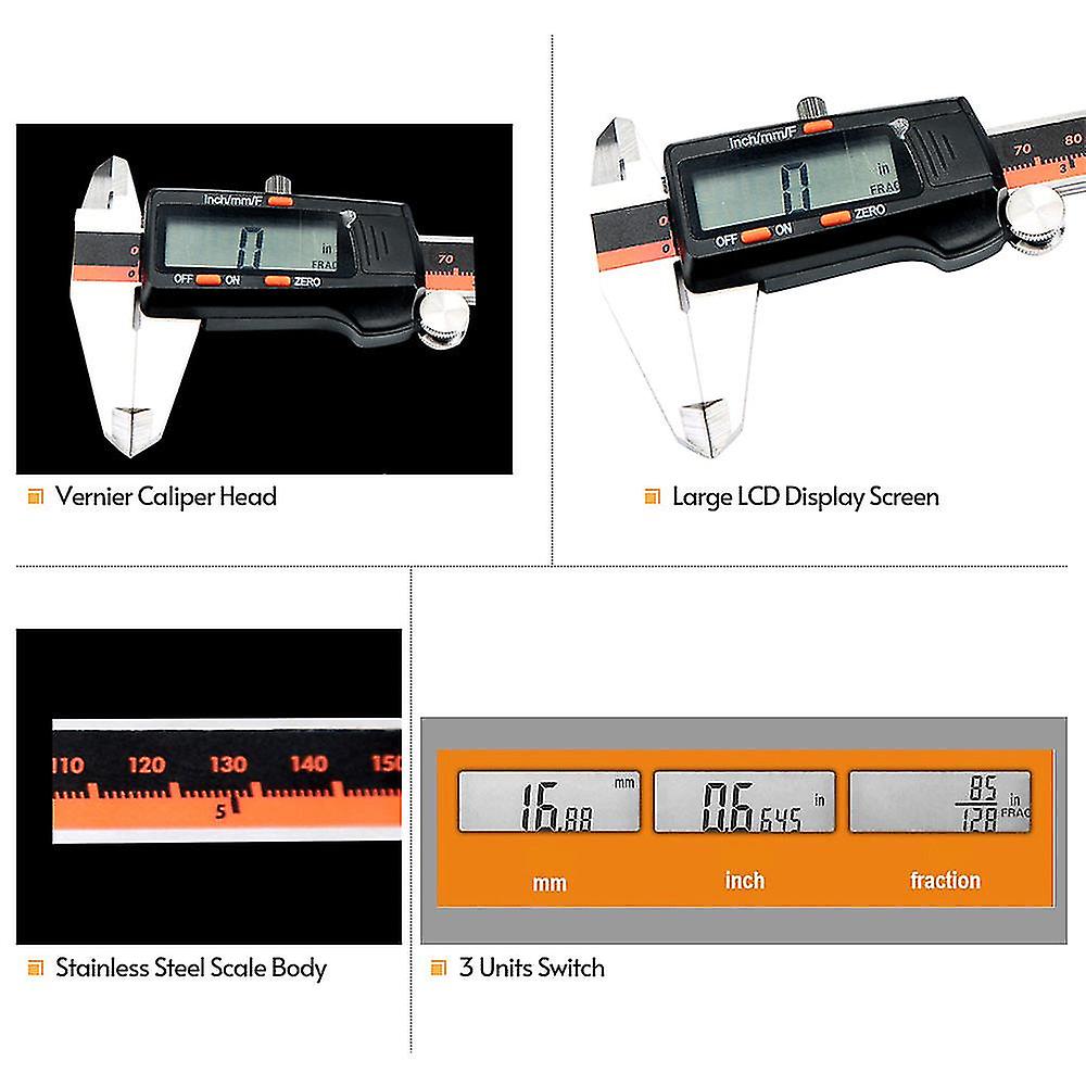 Electronic Digital Vernier Caliper Measuring Tool 150mm Metric For Inside Outside Depth Length Height And Thickness Measurements