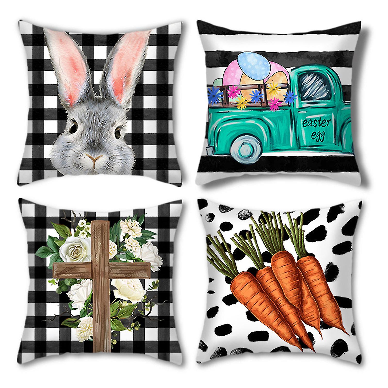 4pcs/set Easter Pillow Cover 18x18 in Easter Decor Eggs Bunny Gnomes Truck Throw Pillow Case
