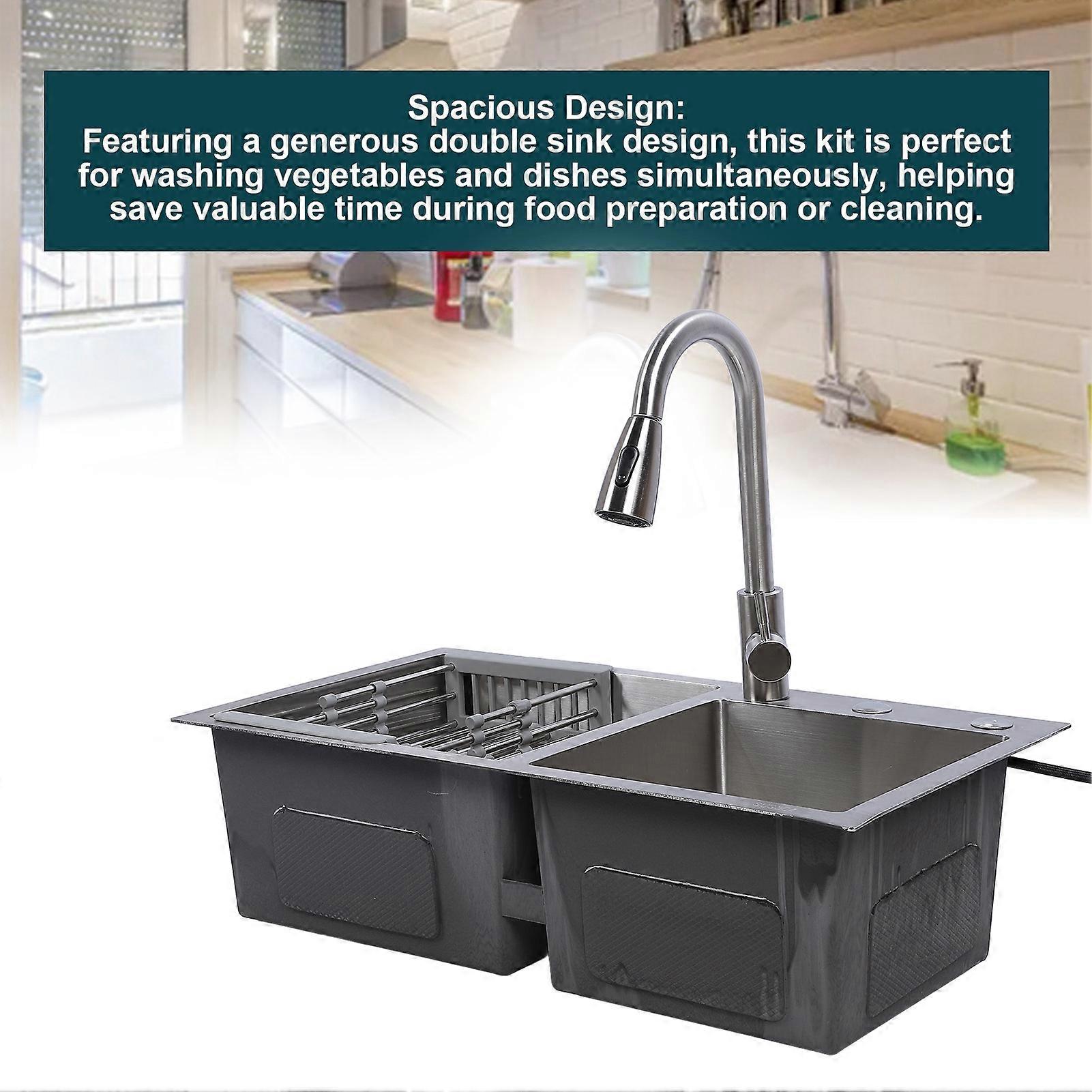 Drop in Kitchen Sink Kit 304 Stainless Steel Pull Out Faucet 3 Hole ...