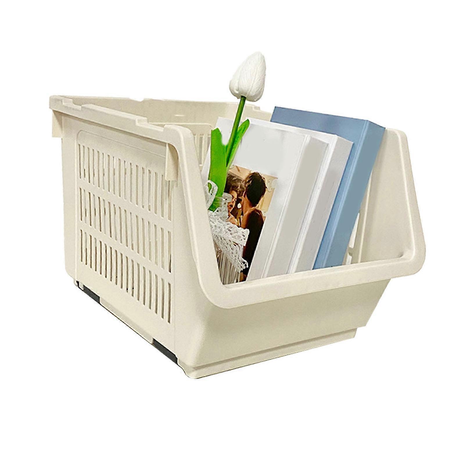 Stackable Storage Basket Space Saving Storage Bins Easy Installation Stable Plastic Shelf Container for Dormitory Living Room