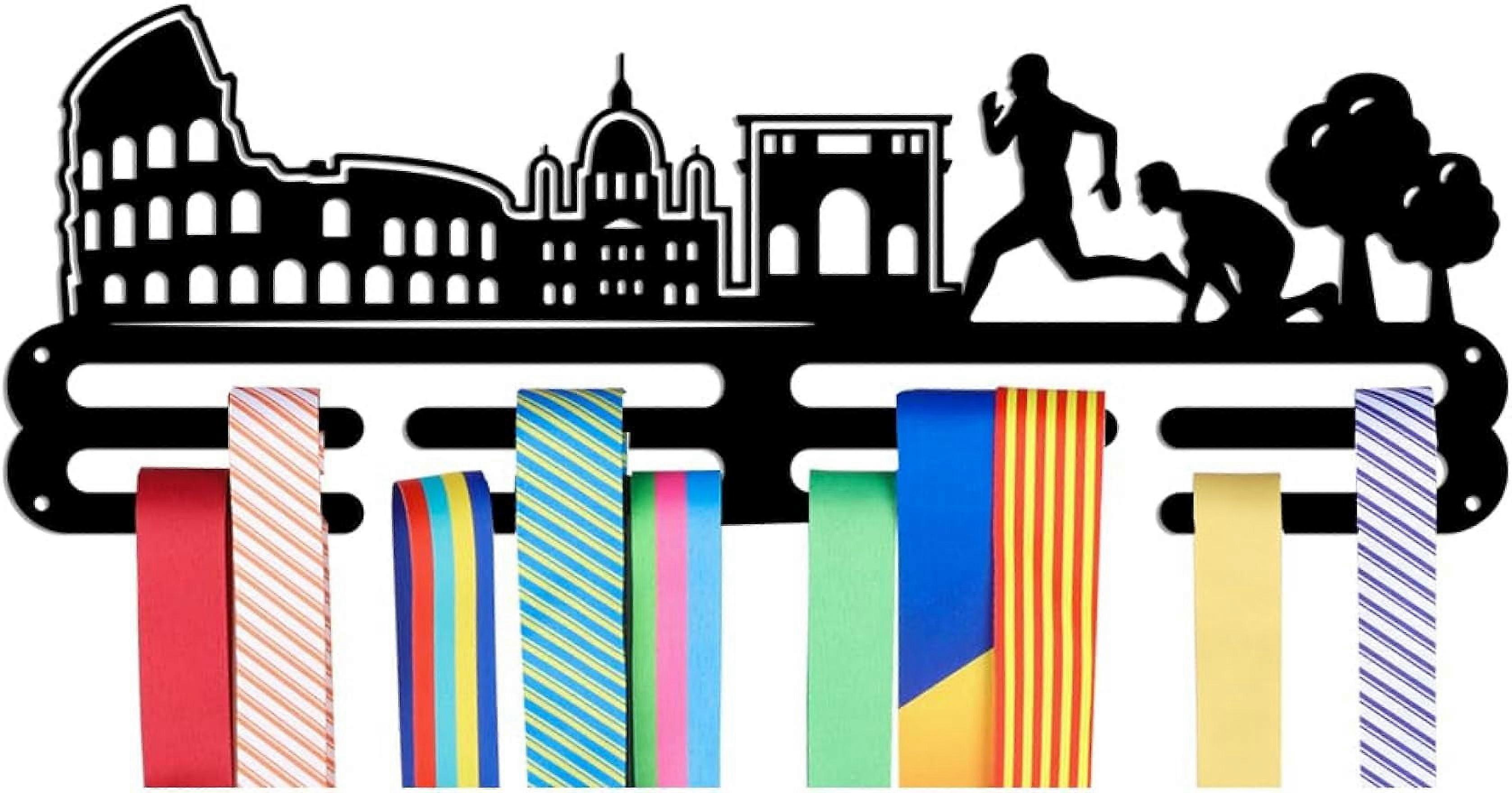 Medals Hanger Display Holder Rack City Silhouette and Running Medals Display Wall Mounted Frame Medal Ribbon Holder Hooks
