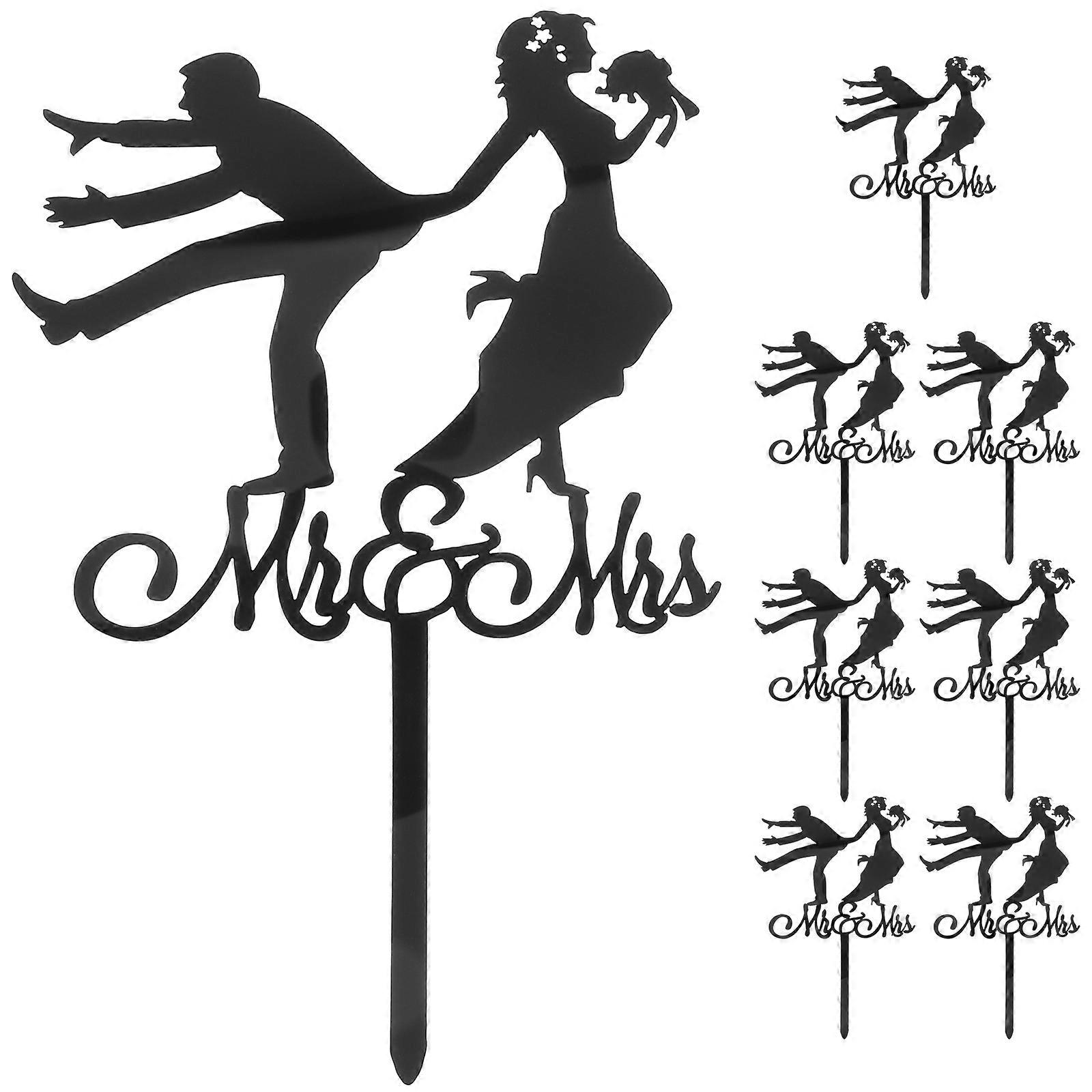 8pcs Bride Groom Cake Topper Cake Pick Wedding Engagement Bridal Shower Cake Decoration