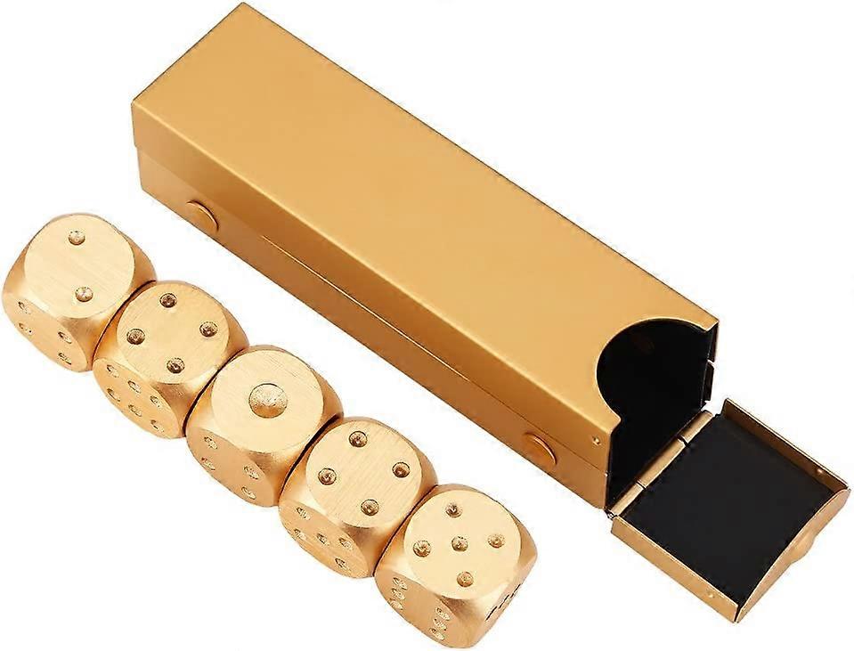 5pcs Aluminum Alloy Dice Table Game Dice Set with Storage Box (gold Rectangular Box)