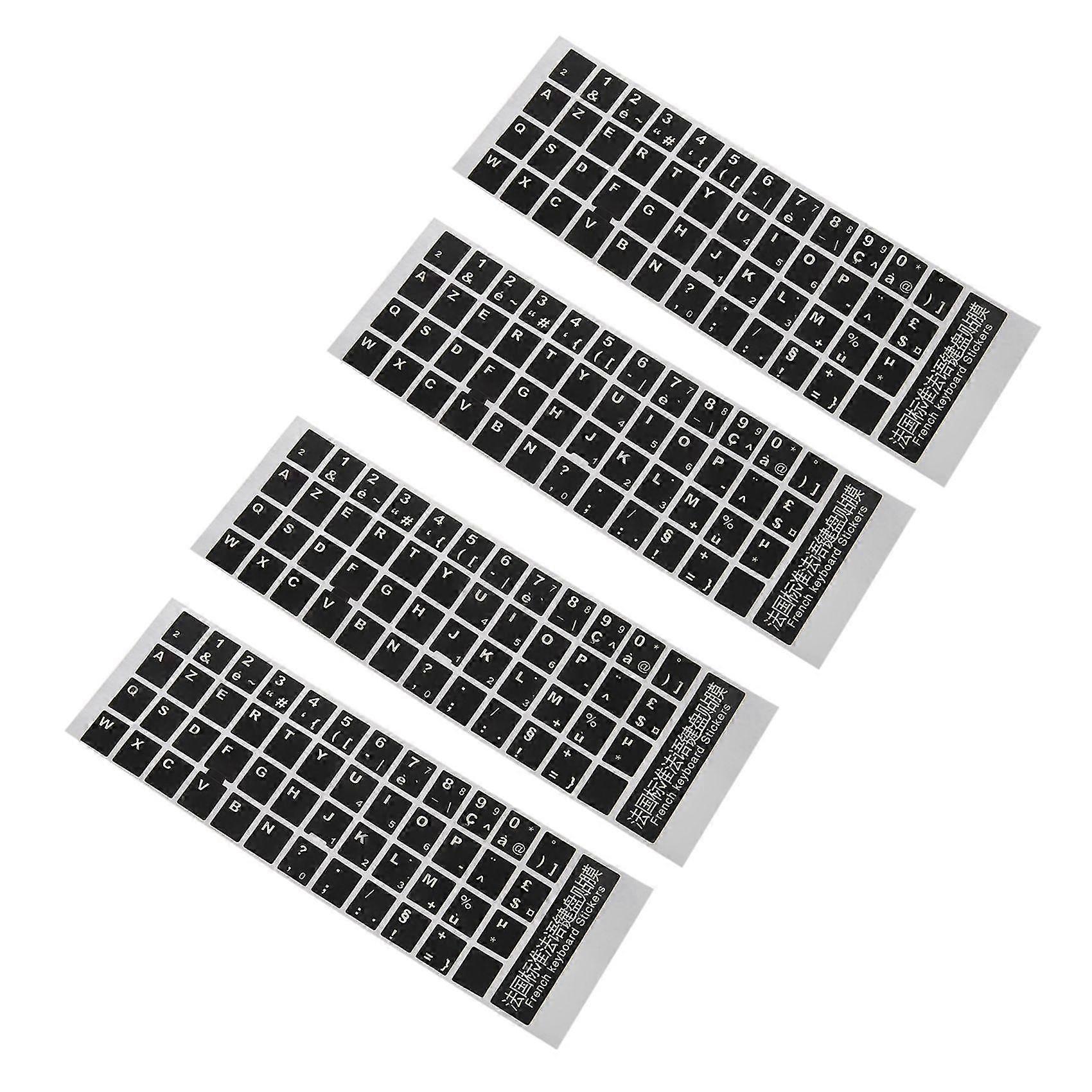 4x حروف بيضاء الفرنسية Azerty لوحة المفاتيح ملصق غطاء أسود لأجهزة الكمبيوتر المحمول