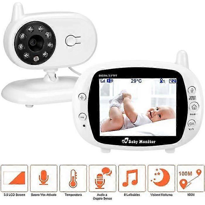 Babyphone Video Wireless Multifunction 3.5 "lcd Color Video Two-way Audio, Night Vision, Temperature Monitoring