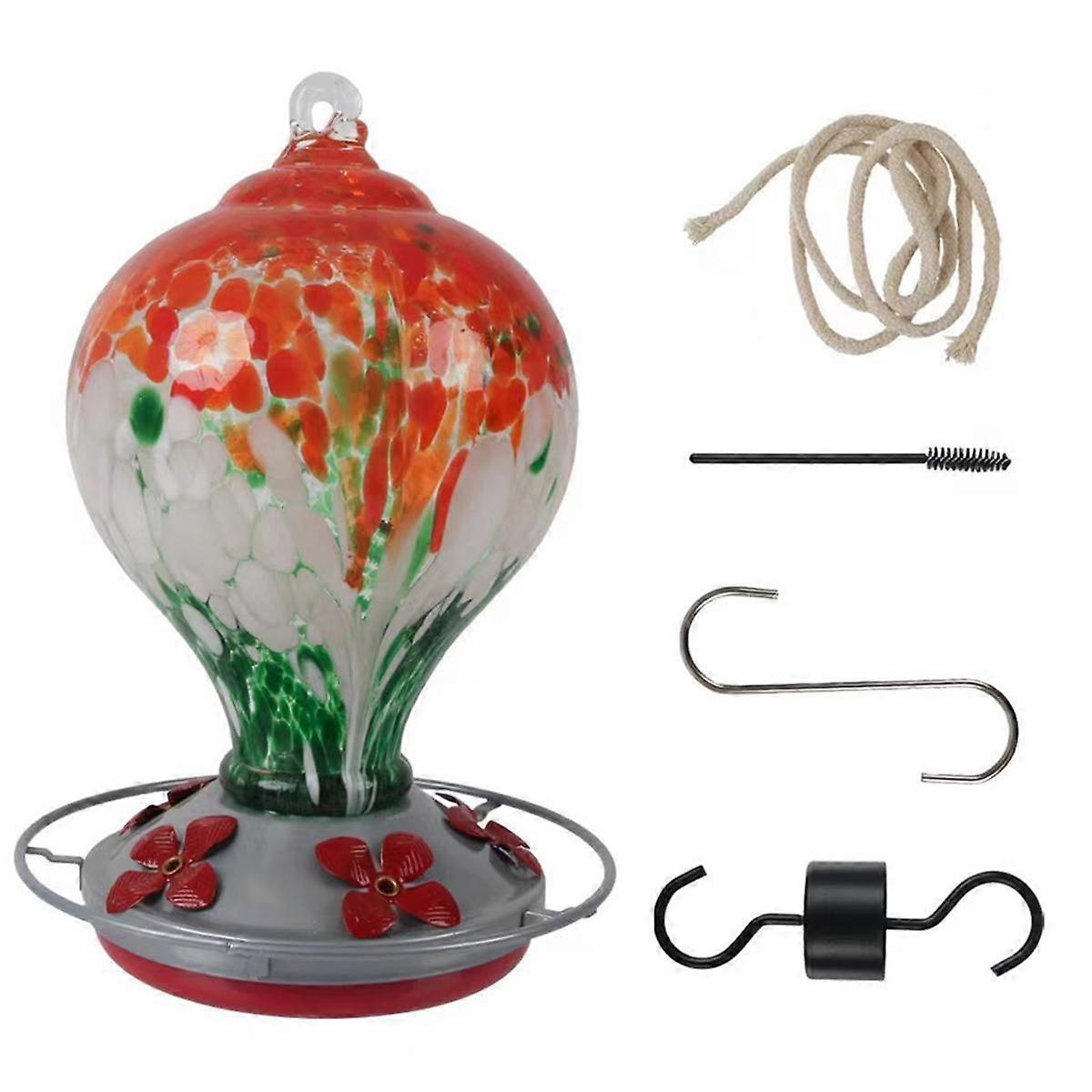 バードフィーダー、5パーチ手吹きガラスバードフィーダー、屋外用ハンギング30 Fuild Oz、B