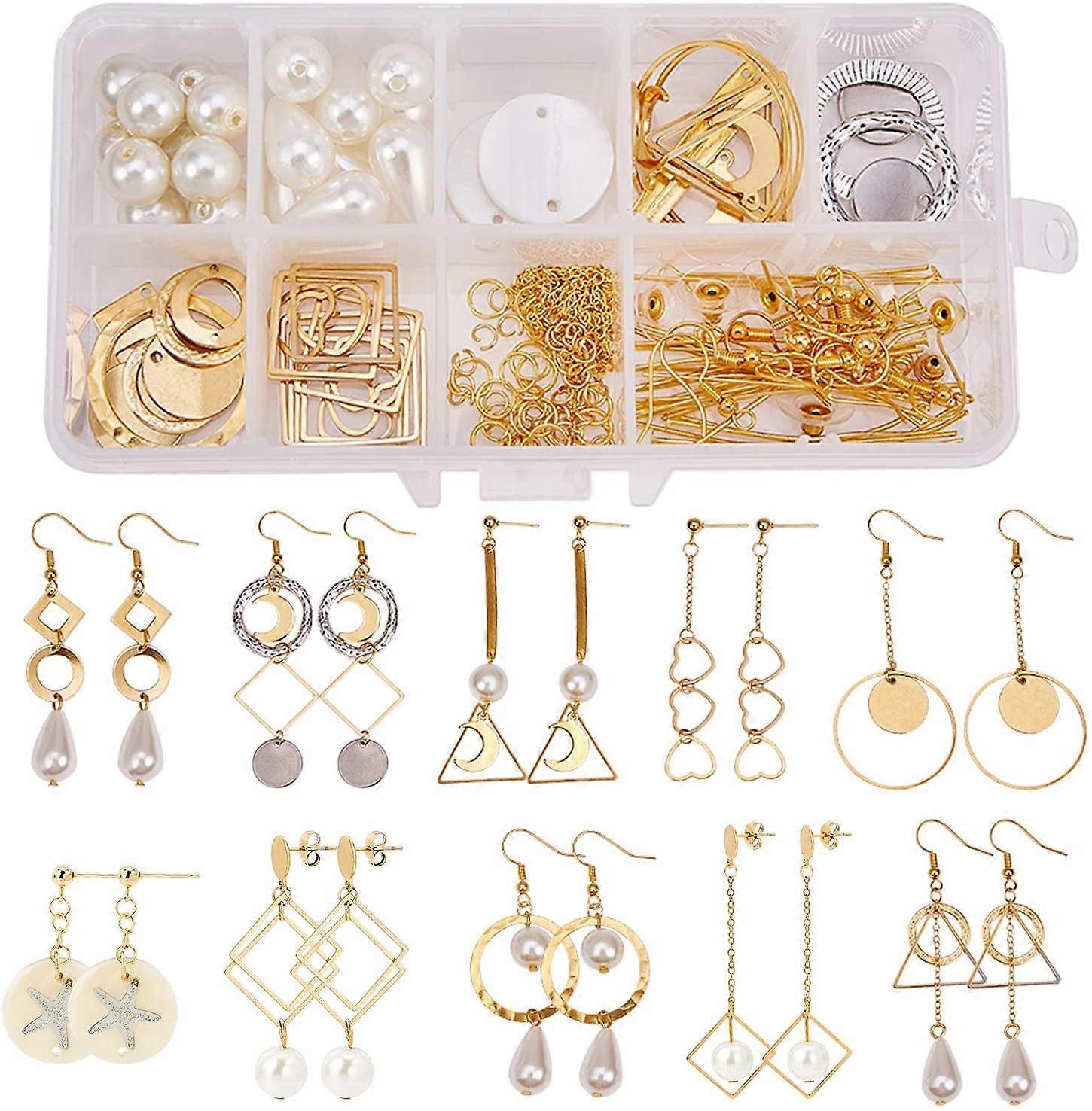 DIY 10 Pairs Geometric Hollow Earring Making Starter Kit Classic Round Square Heart Triangle Charm Connector Earring Stud Hooks Jewelry Making Supplie