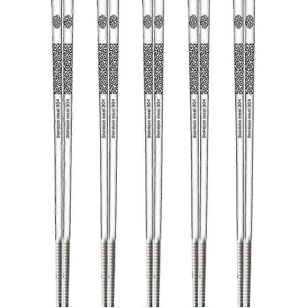 2024 Reusable 5 Pairs Stainless Steel Chopsticks Dishwasher Safe Square Lightweight Non-slip Chop Sticks Chopsticks Household Non-slip