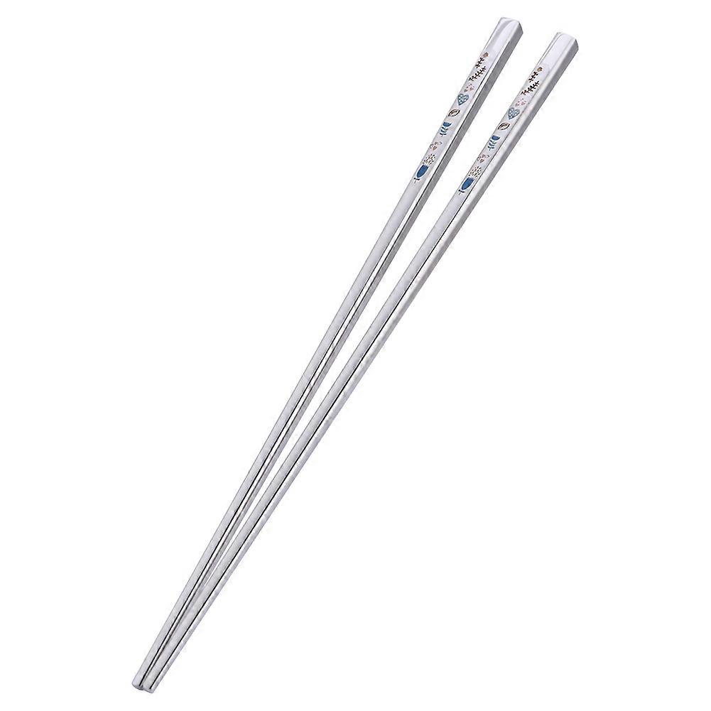 1 Pair Creative Stainless Steel Sushi Chopsticks Laser Engraving Pattern Tableware (Flowers)