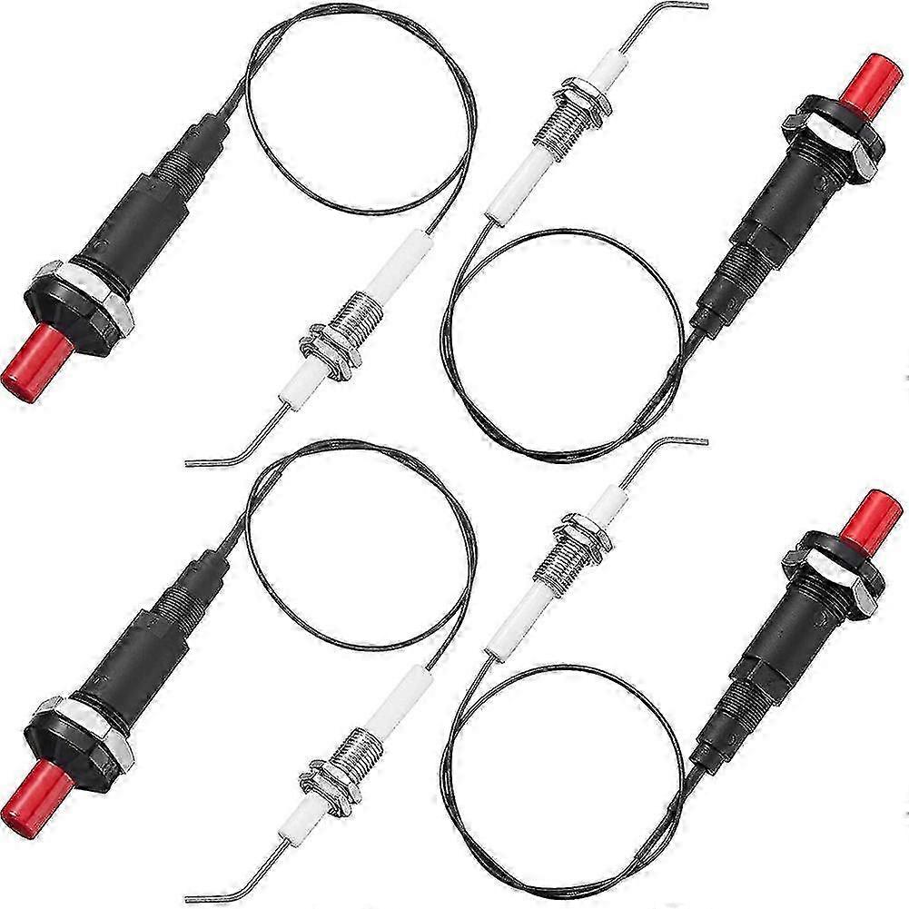4 Pieces Propane Push-Type Piezo Igniter Kit with Threaded Ceramic Electrode Ignition Plug Wire 30