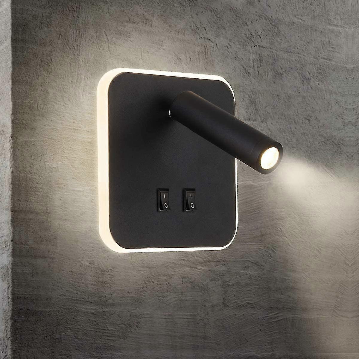 Feux De Chevet Led Lampe Murale Hotel Intrieur Lumires Mural Lit Lampe Murale Couloir Avec Interrupteur Noir 3w + 10w (carr)